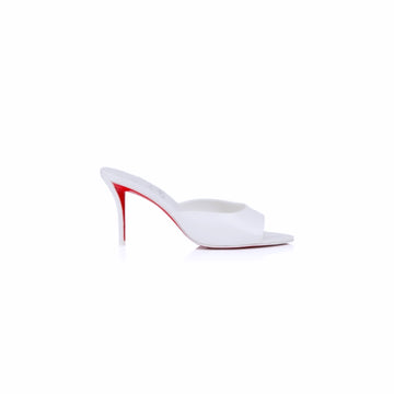 Elegant White High-Heel Mules – Glossy Leather-Look Slip-On